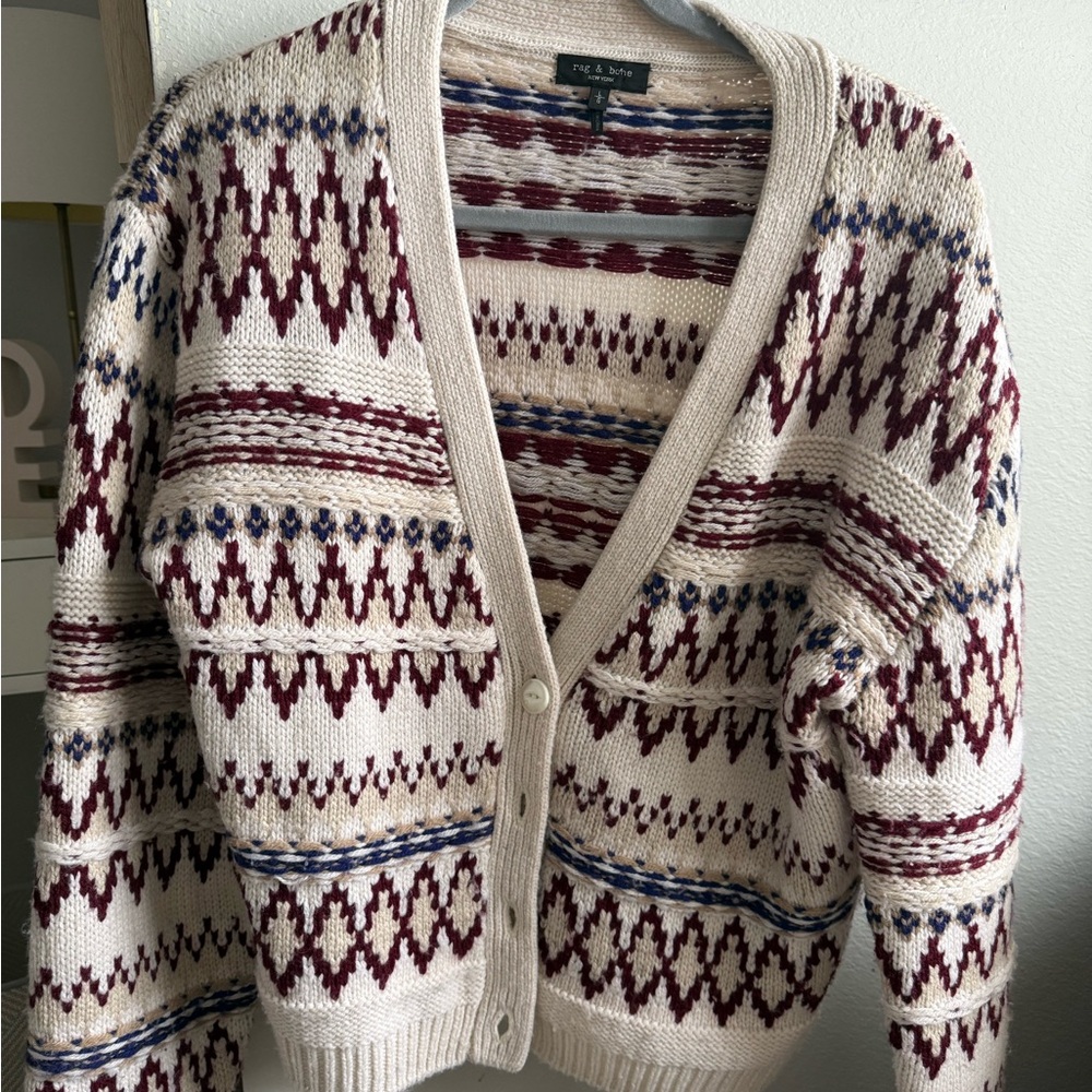 Rag & Bone Cream and Burgundy Knit Cardigan